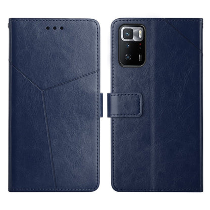 Blue leather flip phone case with horizontal stitching and side magnetic flap