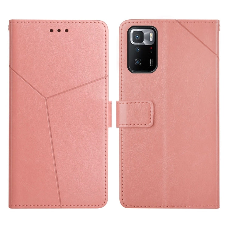 Pink flip leather phone case with stitched diagonal pattern and camera cutout
