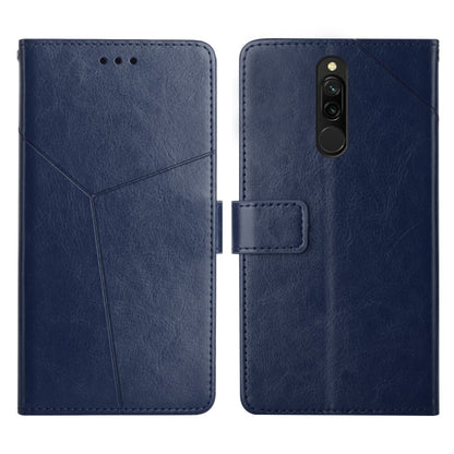 Blue flip leather phone case with stitched diagonal pattern and camera cutout