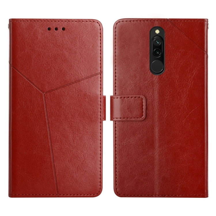 Red flip leather phone case with diagonal stitching and camera cutout