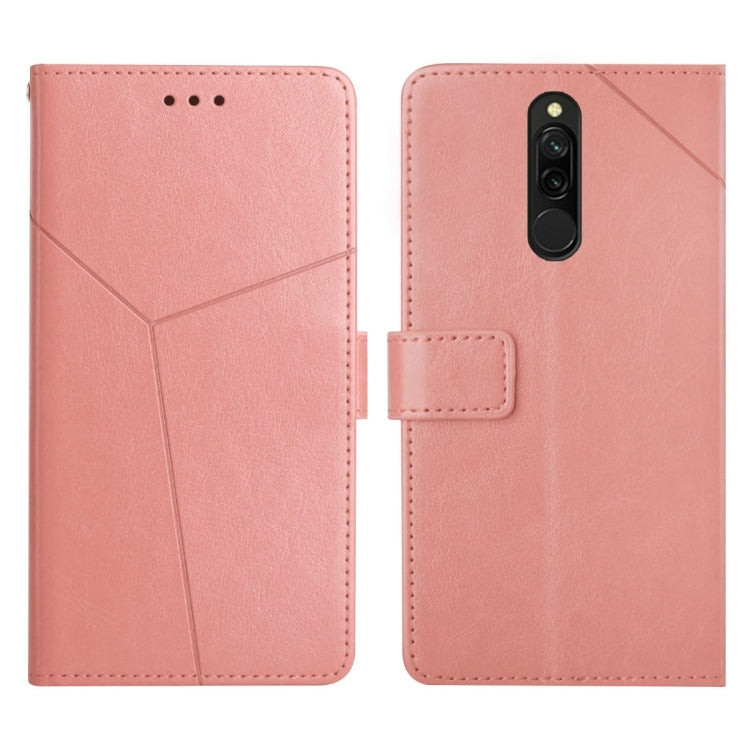 Light pink flip leather phone case with stitched diagonal pattern and camera cutout