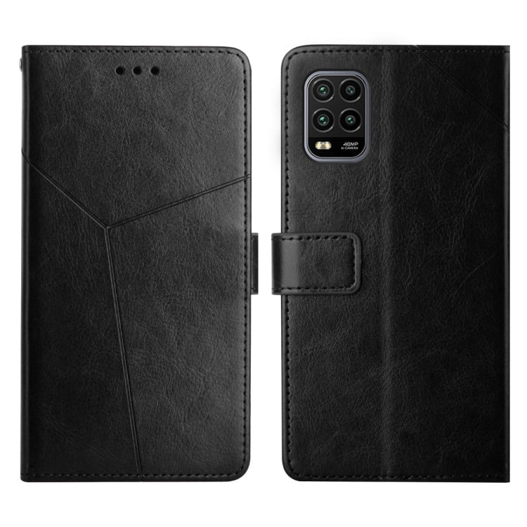 Black flip leather phone case with diagonal stitching and quad camera cutout