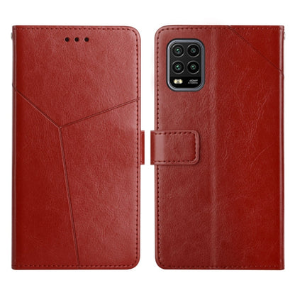 Red flip leather phone case with diagonal stitching and quad camera cutout