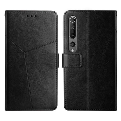 Black leather flip phone case with stitched panel and camera cutout
