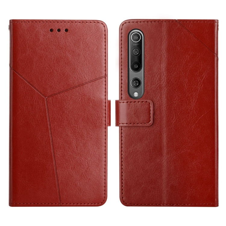 Red leather flip phone case with stitched panel and camera cutout
