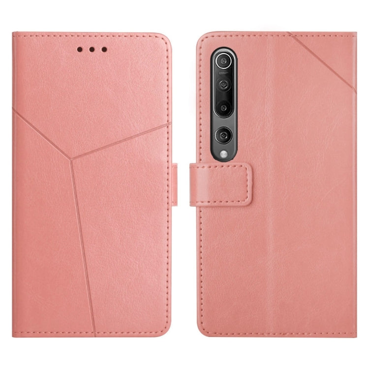 Pink leather flip phone case with stitched panel and camera cutout