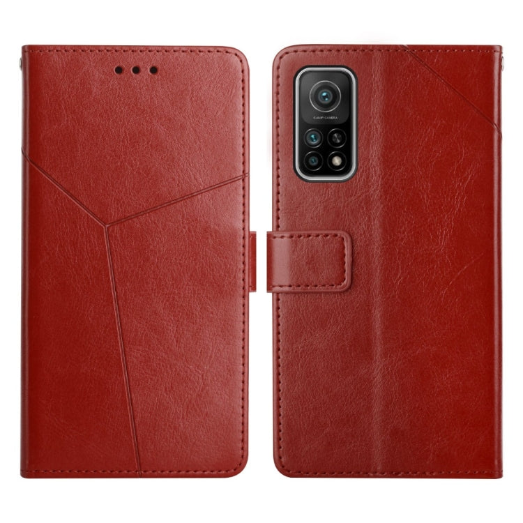 Red leather flip phone case with stitched panel and camera cutout