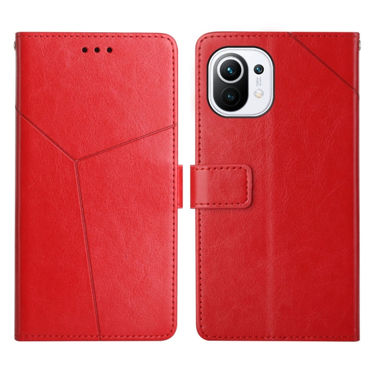 Red leather flip phone case with magnetic strap and camera cutout