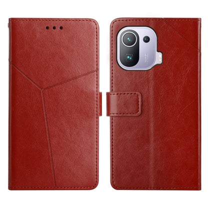 Red Y-stitched flip leather phone case with card holder and camera cutout