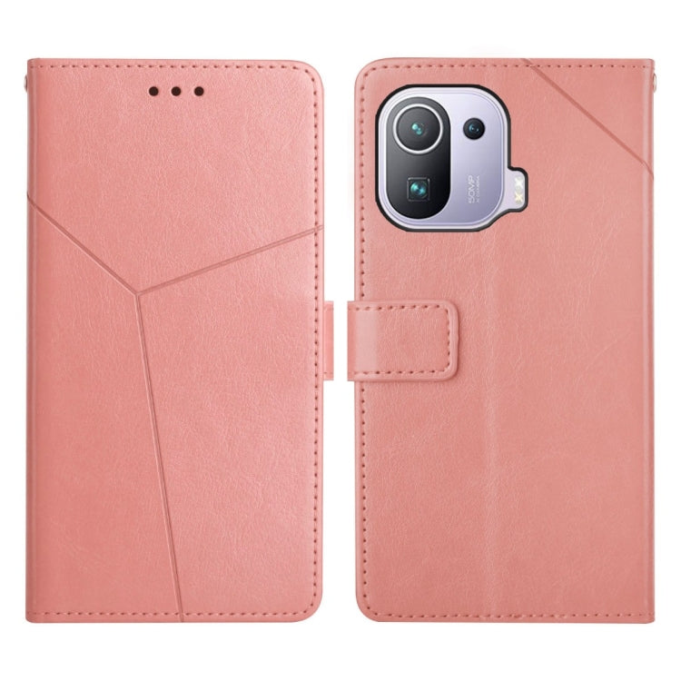 Pink Y-stitched flip leather phone case with card holder and camera cutout