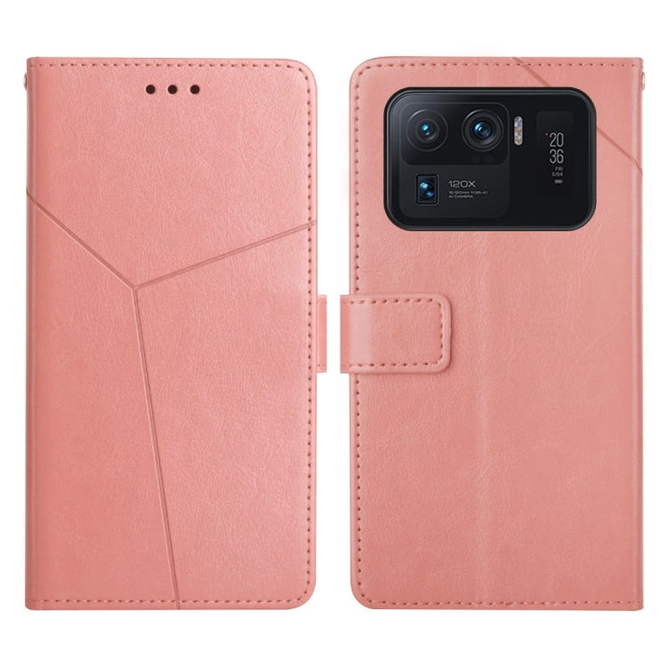 Rose pink leather flip phone case with horizontal stitching and card pocket flap