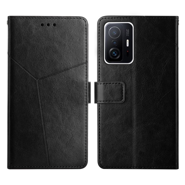 Black leather flip phone case with horizontal stitching and card pocket flap