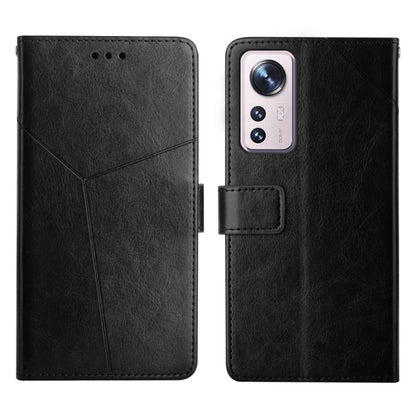 Black leather flip phone case with horizontal stitching and card pocket flap