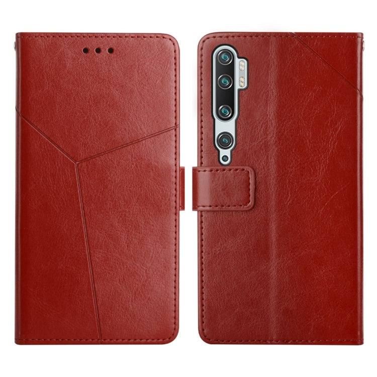 Red leather flip phone case with stitched diagonal pattern and triple-lens camera opening