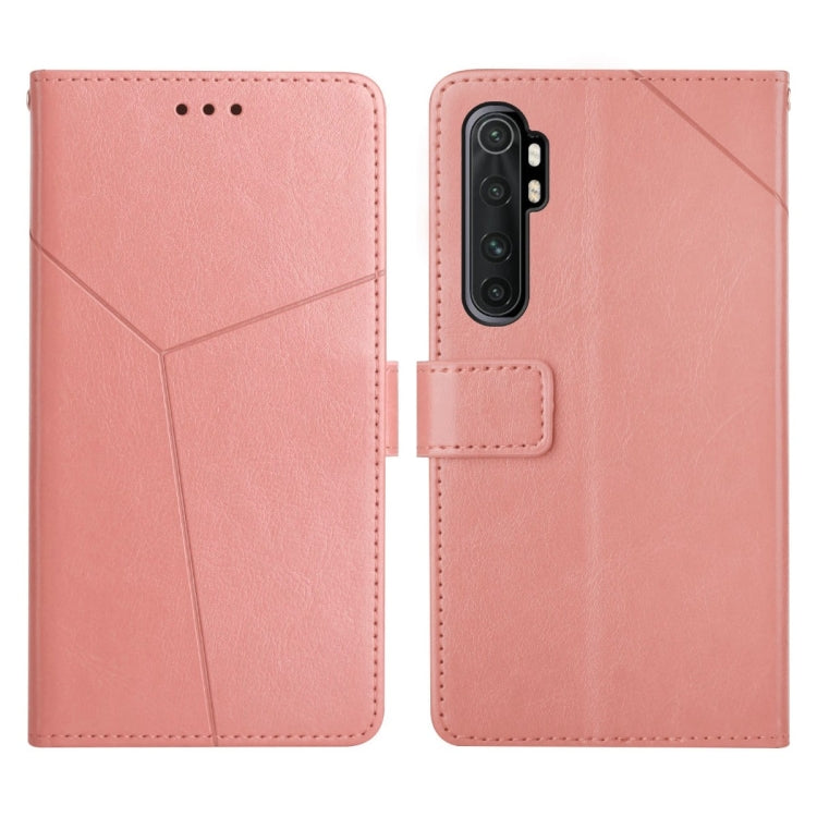 Light pink flip leather phone case with stitched diagonal panel and camera cutout