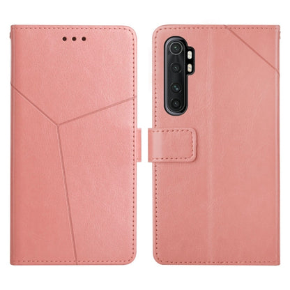 Light pink flip leather phone case with stitched diagonal panel and camera cutout