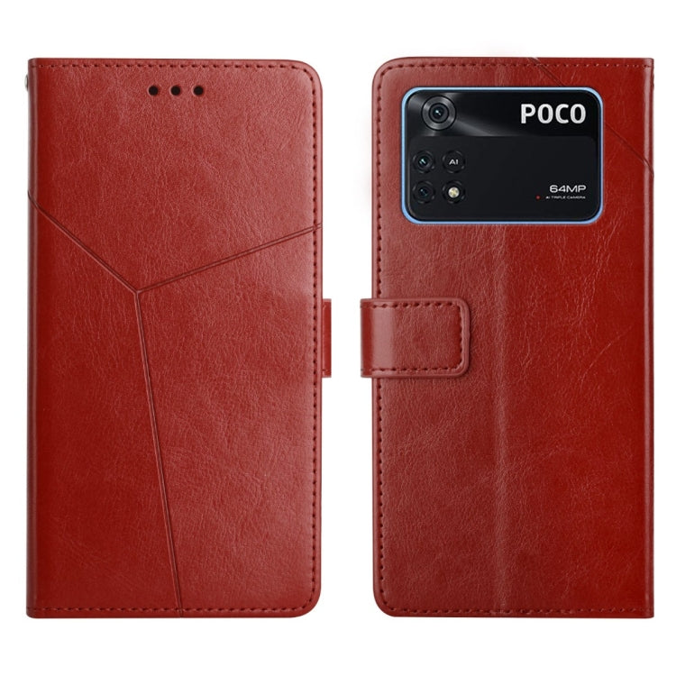 Red flip leather phone case with POCO camera window and pocket strap