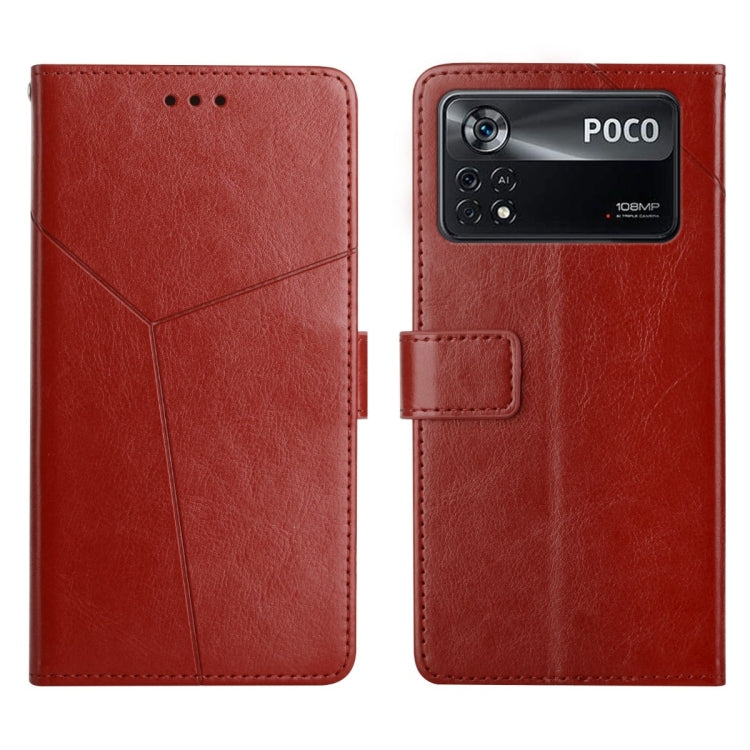 Red flip leather phone case with stitched geometric front and camera cutout