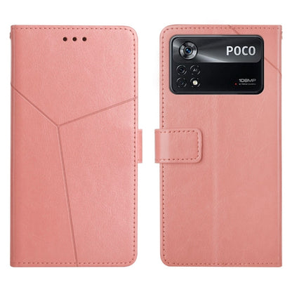 Rose pink flip leather phone case with stitched geometric front and camera cutout