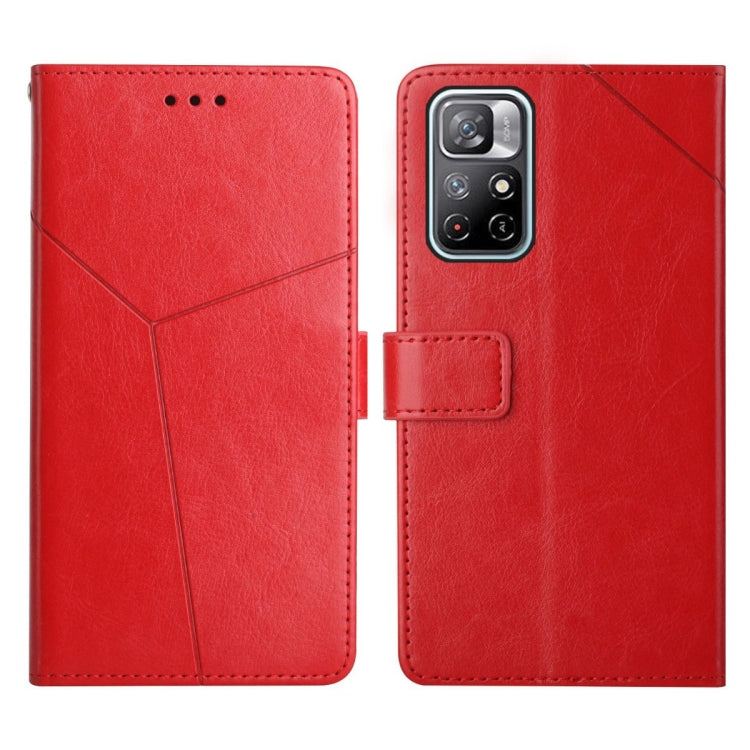 Red flip leather phone case with magnetic strap and geometric stitched front