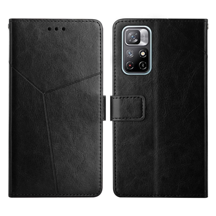 Black flip leather phone case with magnetic strap and geometric stitched front