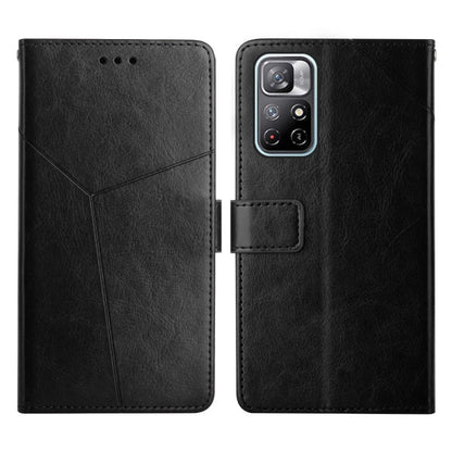 Black flip leather phone case with magnetic strap and geometric stitched front