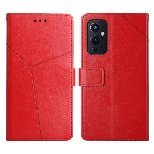 Red horizontal flip leather phone case with Y-stitch, card flap and camera cutout