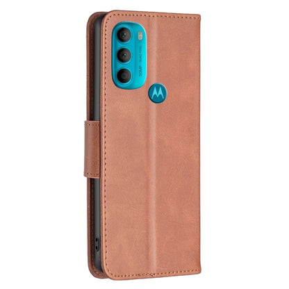 Brown lambskin-texture leather phone wallet case with camera cutout window and strap