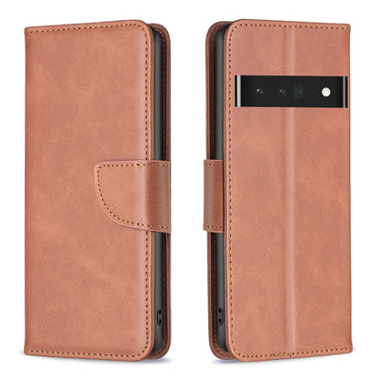 Lambskin textured leather phone wallet case in brown with magnetic flap and card slot