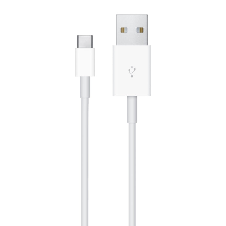 Straight white USB-A to USB-C data cable with molded connector tips