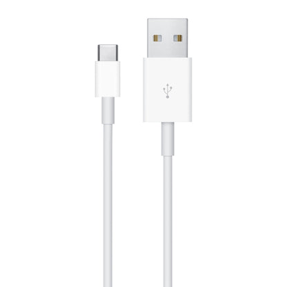 Straight white USB-A to USB-C data cable with molded connector tips