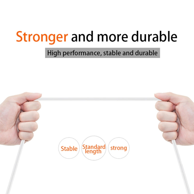 USB-A to USB-C data cable held by hands, showing white connectors and length