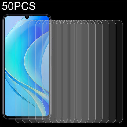 Set of 50 clear tempered glass screen protectors for curved phone display