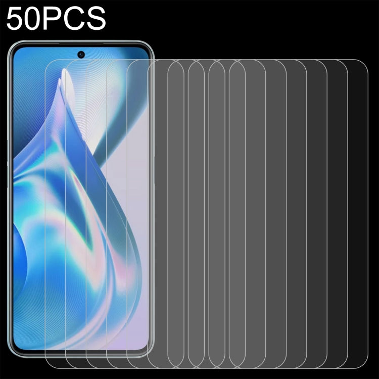 Set of 50 tempered glass screen protectors for curved phone screens, clear