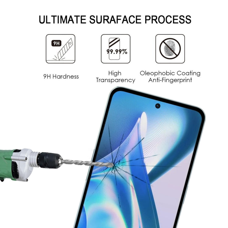 Tempered glass screen protector with surface coating icons shown above phone