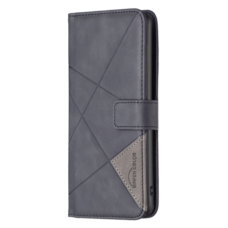 Magnetic buckle leather phone case with diamond texture, folding cover, dark gray