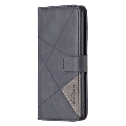 Magnetic buckle leather phone case with diamond texture, folding cover, dark gray