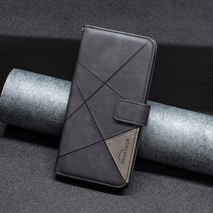 Magnetic buckle leather phone case with diamond texture, folding cover, black color