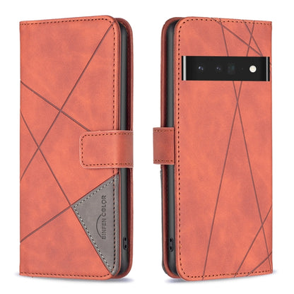 Orange leather phone case with rhombus texture, magnetic buckle and card slot flap