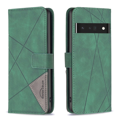 Green leather phone case with rhombus texture, magnetic buckle and card slot flap