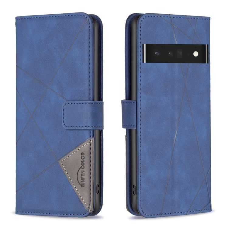 Magnetic leather phone case with rhombus texture, blue, flip cover and card slot
