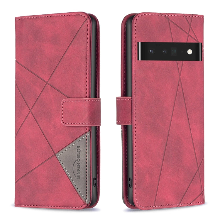 Magnetic leather phone case with rhombus texture, red, flip cover and card slot