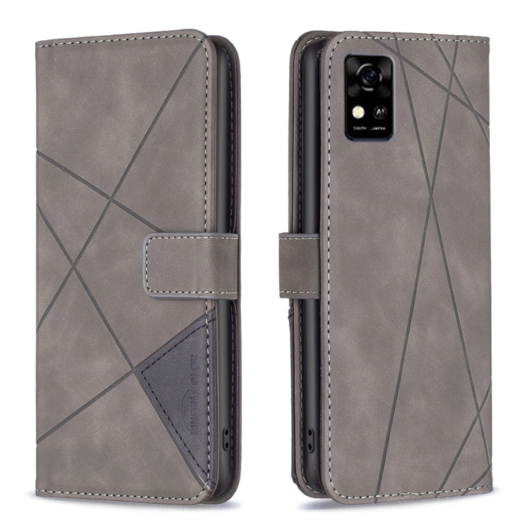 Magnetic leather phone case with rhombus texture, gray, flip cover and card slot