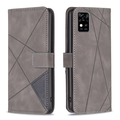 Magnetic leather phone case with rhombus texture, gray, flip cover and card slot