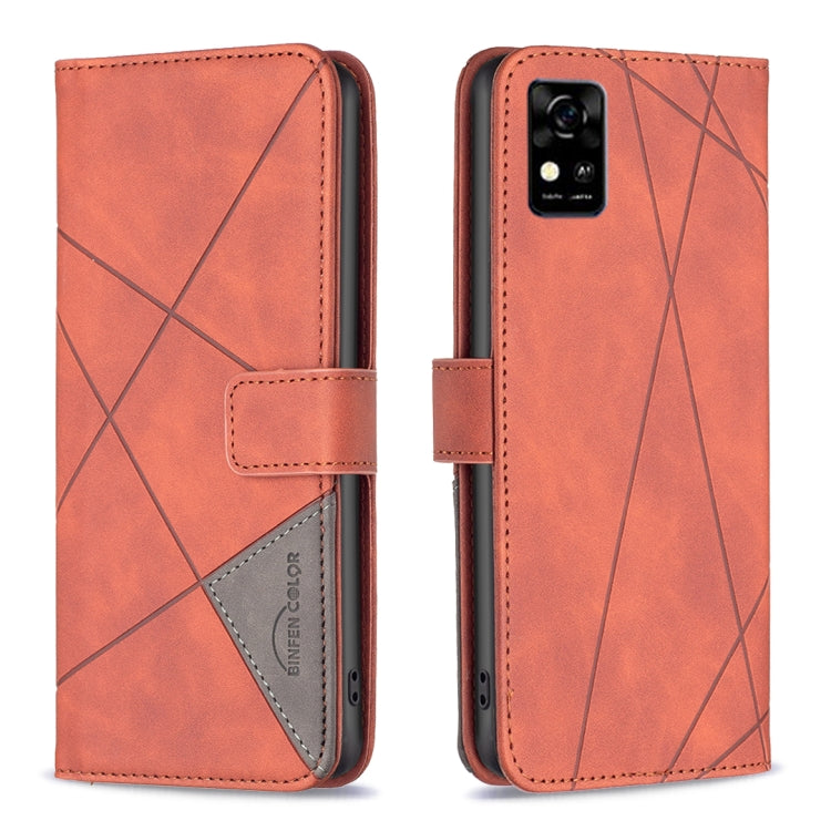 Magnetic leather phone case with rhombus texture, orange, flip cover and card slot