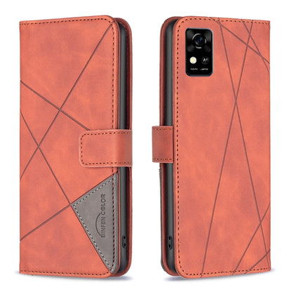 Magnetic leather phone case with rhombus texture, orange, flip cover and card slot