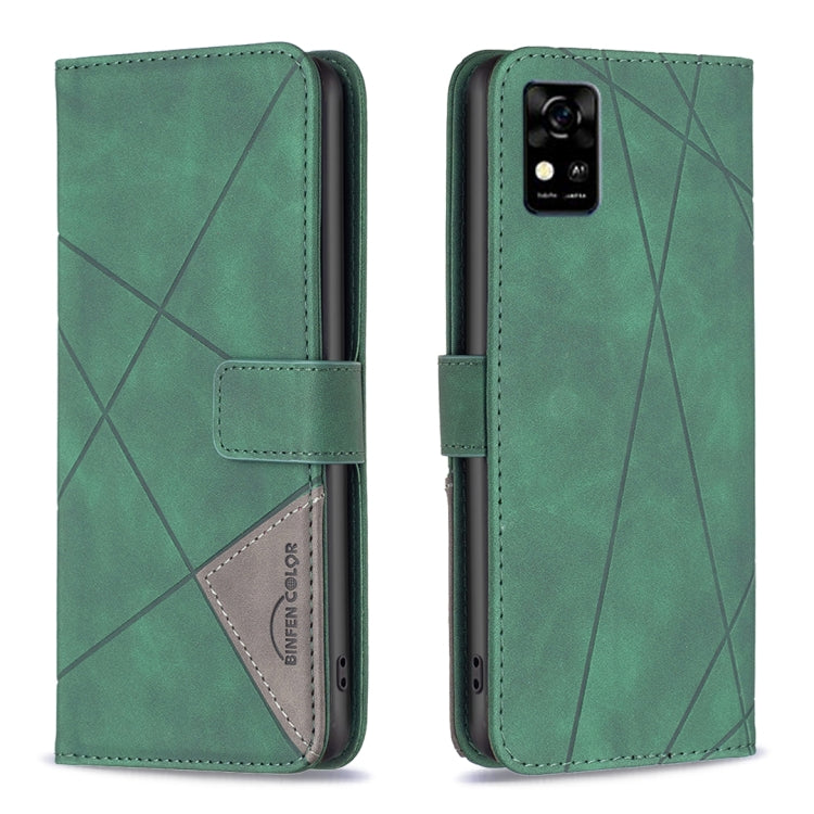 Magnetic leather phone case with rhombus texture, green, flip cover and card slot