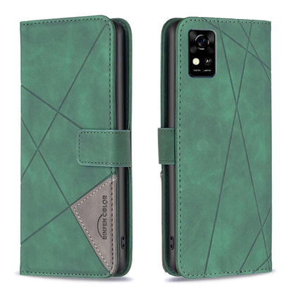 Magnetic leather phone case with rhombus texture, green, flip cover and card slot
