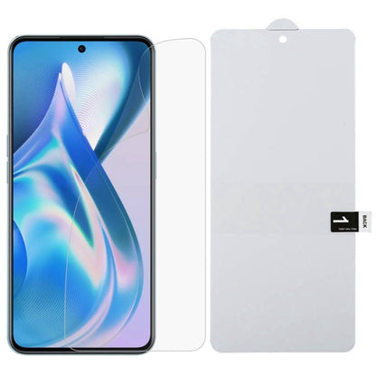 Hydrogel full-screen protector film set for smartphone, clear front cover and spare film.