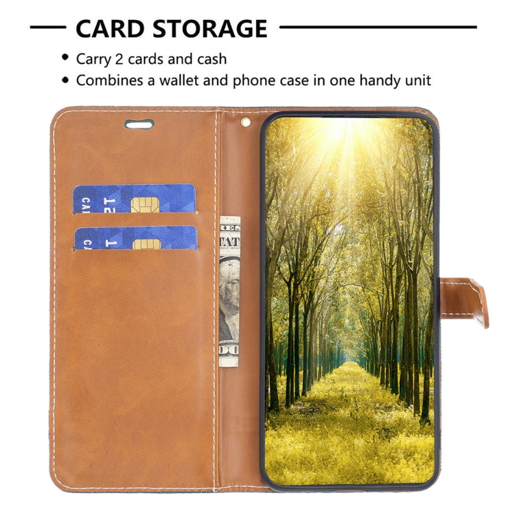 Teal/green flip phone case open to show brown card slots and wallet panel